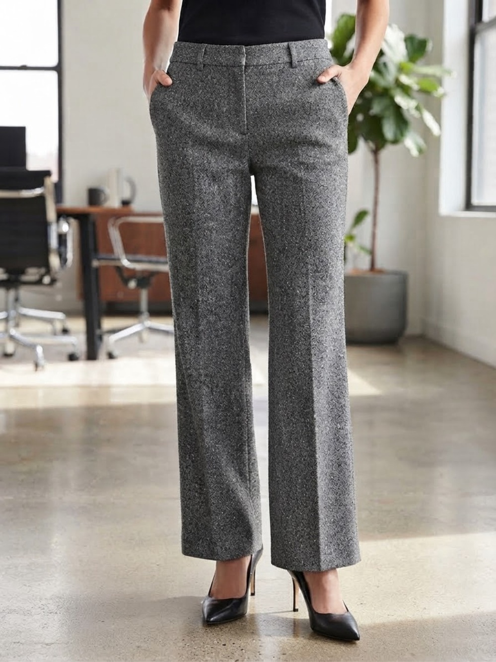 Express Y2K Gray Straight-Leg Wool Blend Trousers